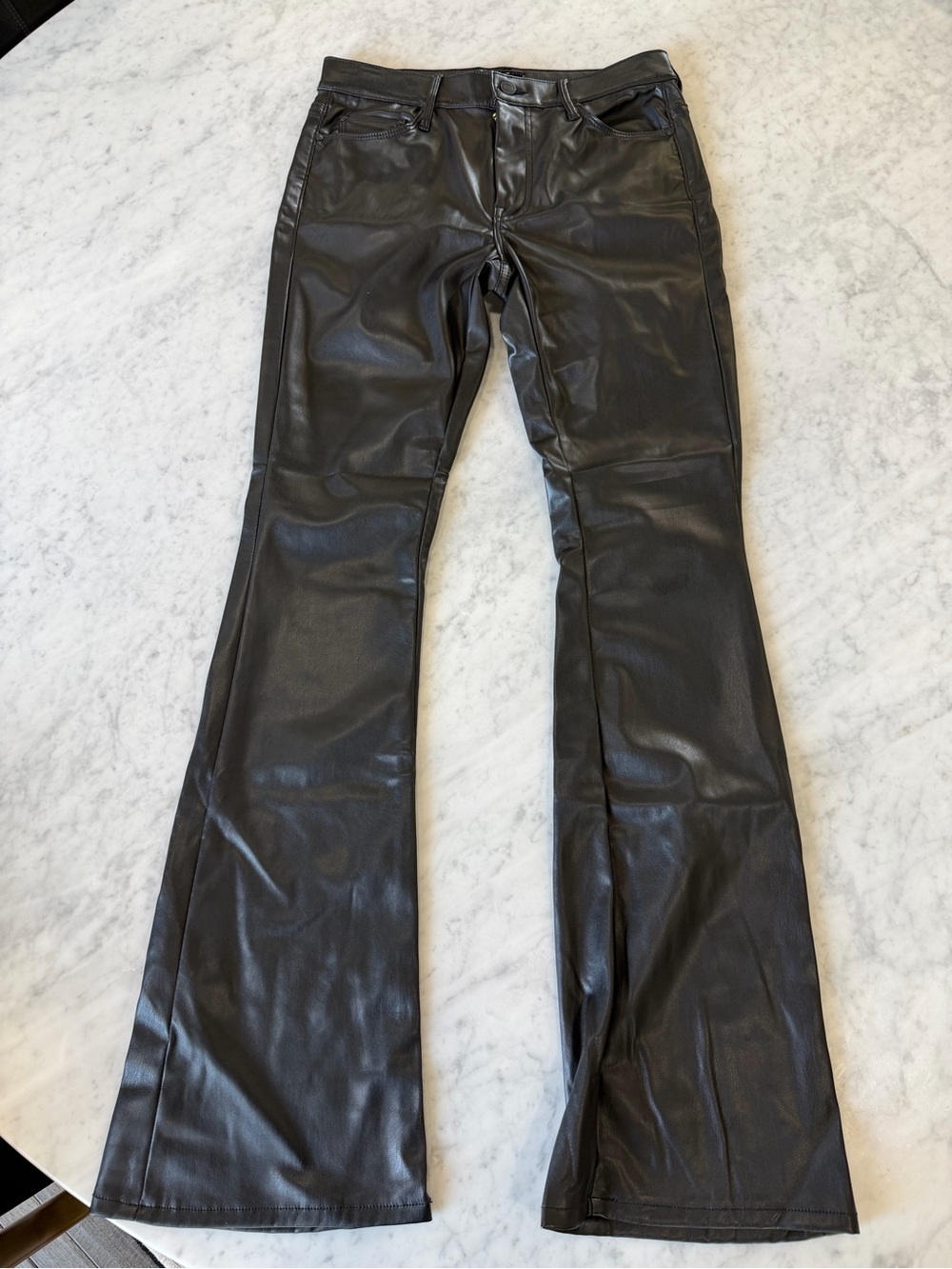 MOTHER The Weekender Heel Faux Leather Flare Pants Black Size 29 - Picture 2 of 12
